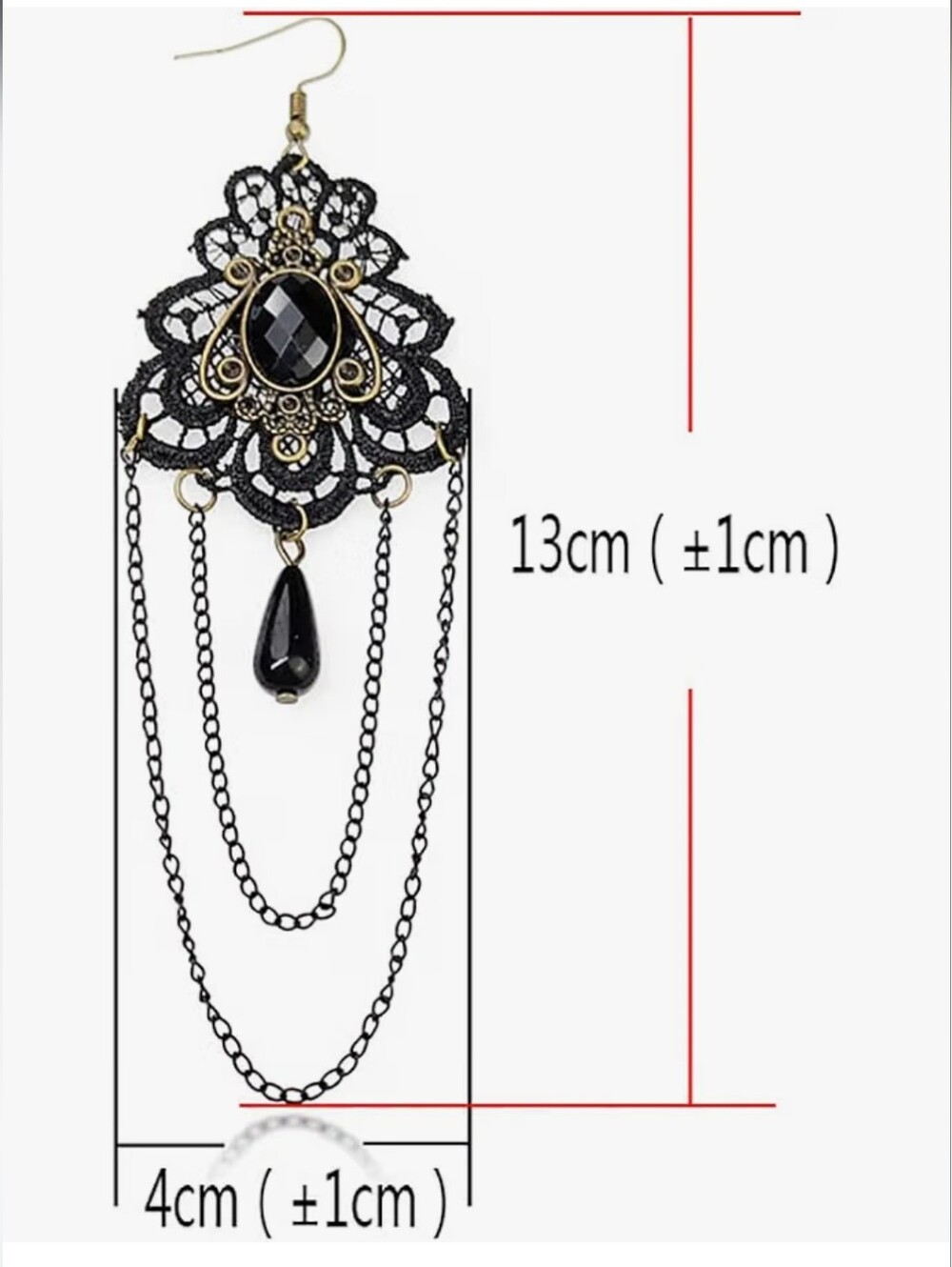 Black Lace Filigree Dangle Earrings with Antique Gold Accents - Picture 5 of 6